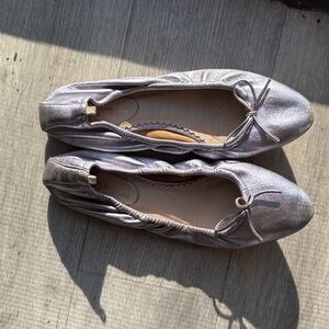 Metallic Silver Bow Ballet Flats - Women